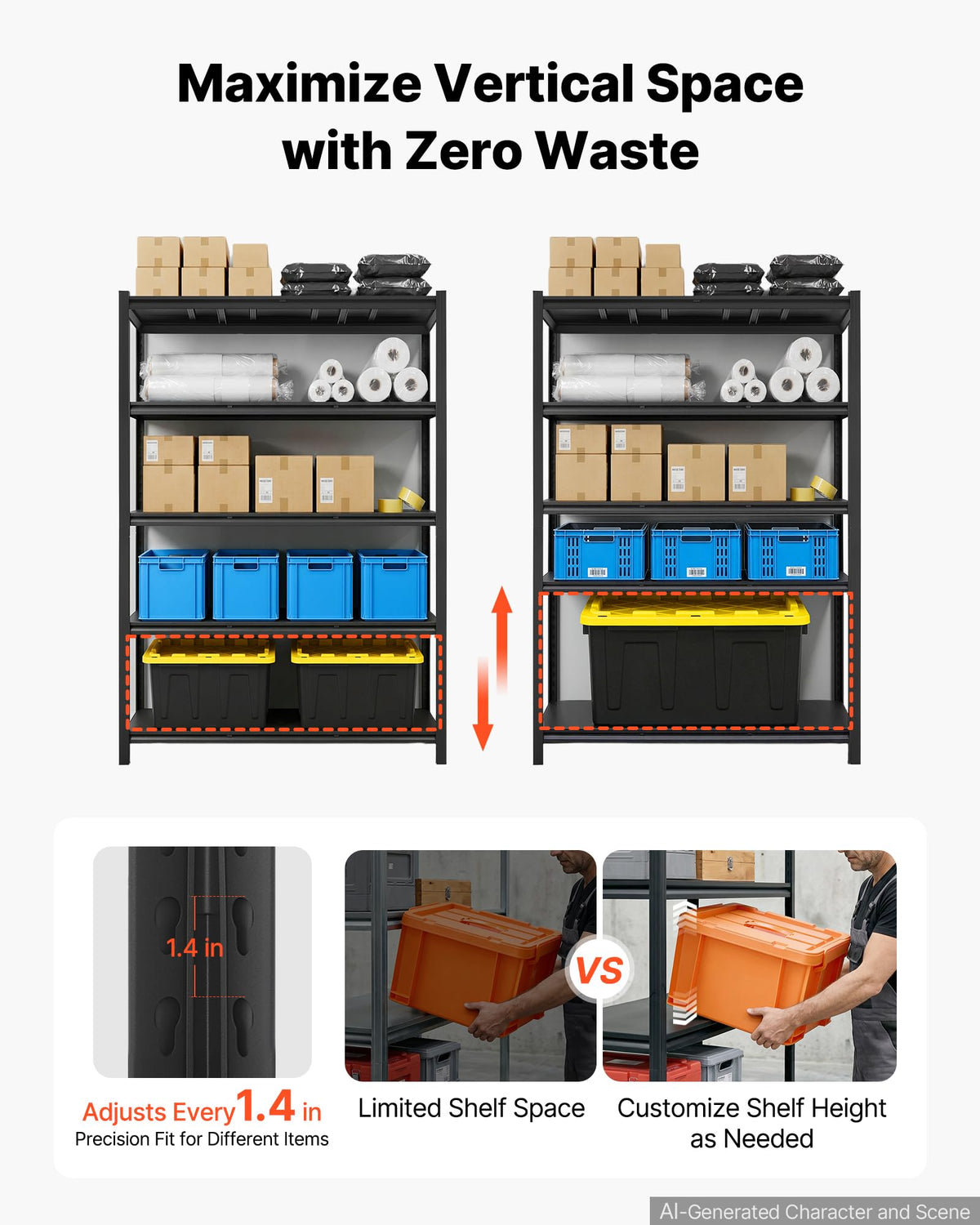 VEVOR Storage Shelves, 5-Tier Adjustable, 3000 lbs Capacity, Heavy Duty Garage Storage Shelving