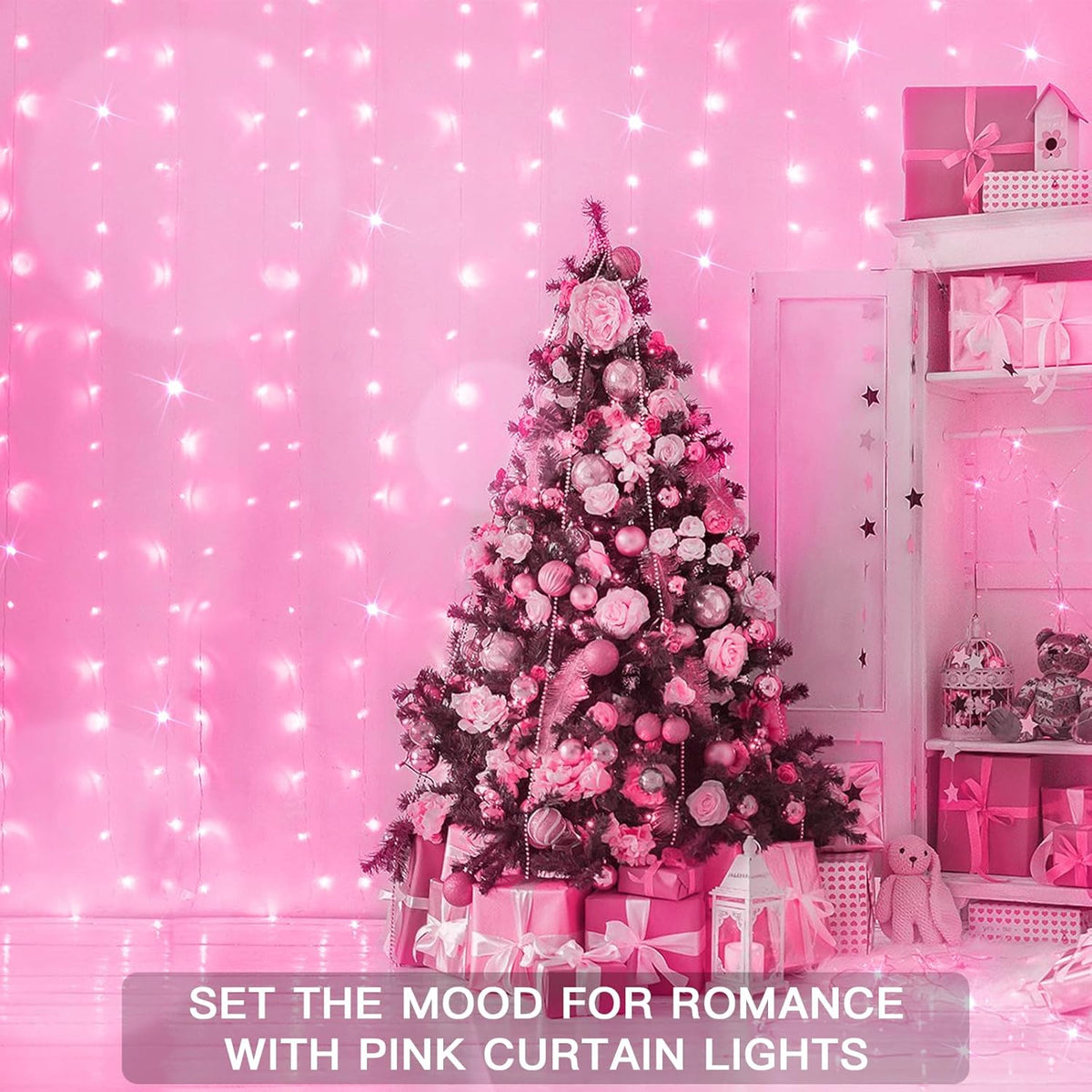 suddus Curtain Lights for Bedroom, 200 Led 6.5ft x 6.5ft Hanging String Lights Outdoor, Fairy