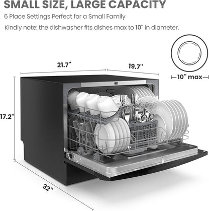 COMFEE??Countertop Dishwasher, Energy Star Portable Dishwasher, 6 Place Settings & 8 Washing