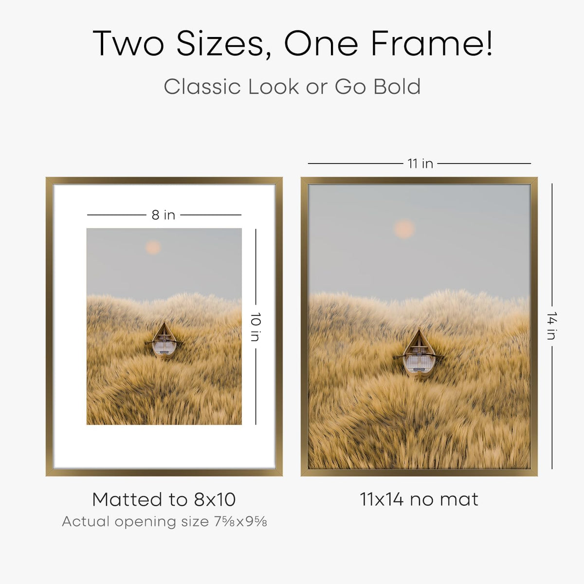 Homeforia 11x14 Bronze Picture Frame, High End Metal 11x14 Brass Frame with Mat 8x10, 11 x 14