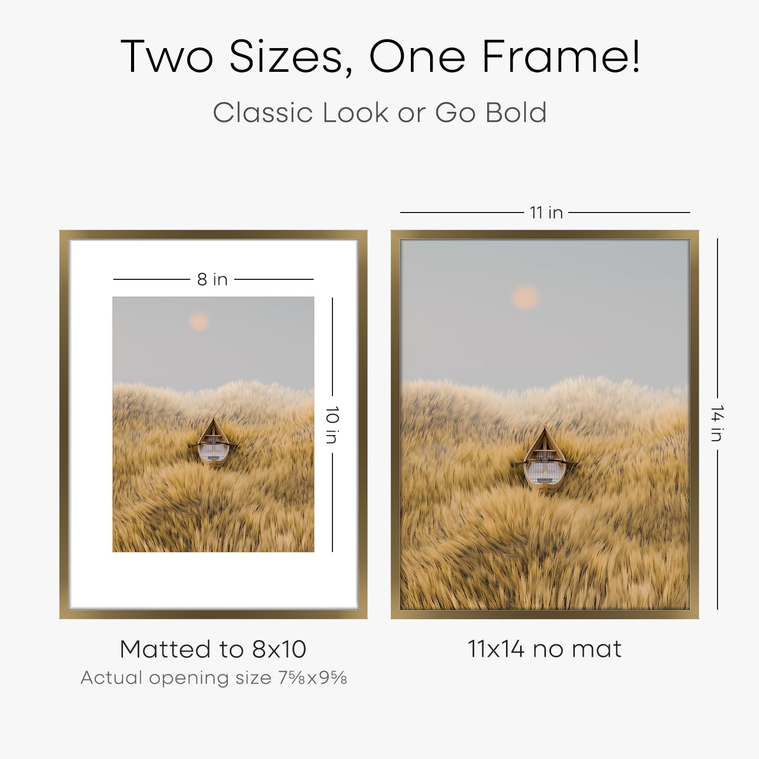 Homeforia 11x14 Bronze Picture Frame, High End Metal 11x14 Brass Frame with Mat 8x10, 11 x 14