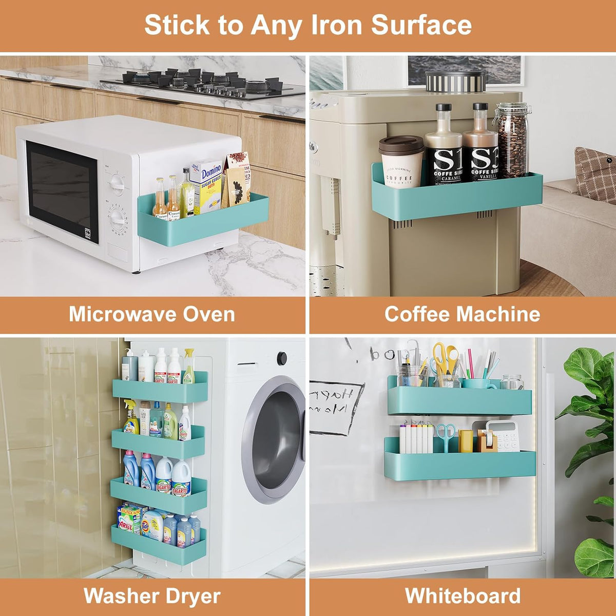 Magnetic Spice Rack for Refrigerator, Kitchen Organizer and Storage Shelf, Blue (4 Pack)…