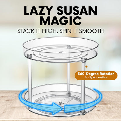 Clear Lazy Susan Organizer, Spice Rack Kitchen Cabinet Turntable, Pantry and Fridge Rotating