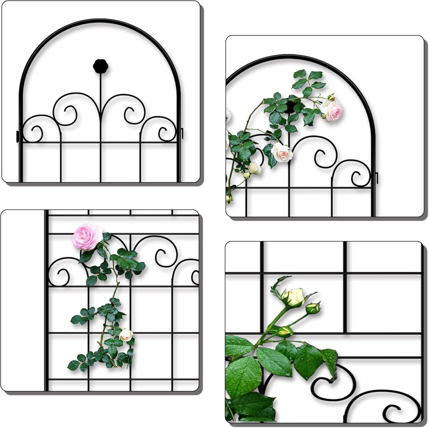 LZRS 4 Pack 71x20in Rustic Iron Arch Decoration Garden Trellis with Black Metal Coating – Perfect