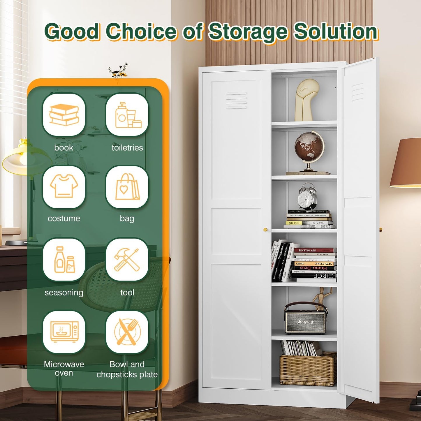 Letaya White Storage Cabinet with Adjustable Shelves-Metal Home Kitchen Pantry Cabinets with