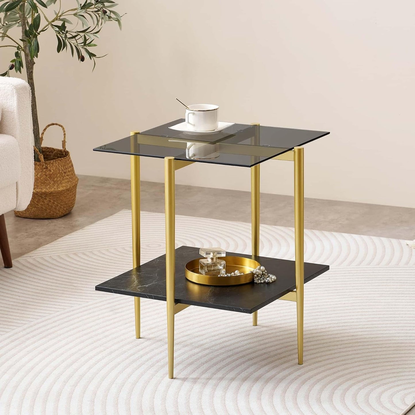 Glass End Table, Mid-Century Modern Design Sofa Table, for Living Room, L18 x W18 x H23 in, Clear
