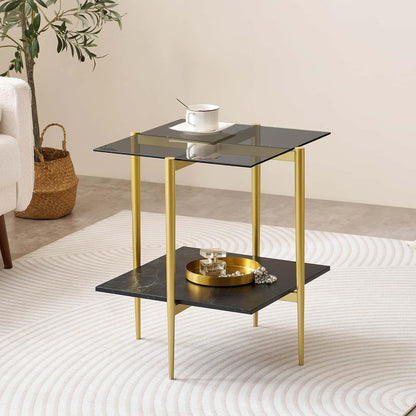 Glass End Table, Mid-Century Modern Design Sofa Table, for Living Room, L18 x W18 x H23 in, Clear