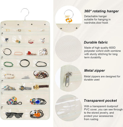 Freegrace Hanging Jewelry Organizer Revolving Hanger - Secure Zipper Closure - 25 Pockets,23 Hooks