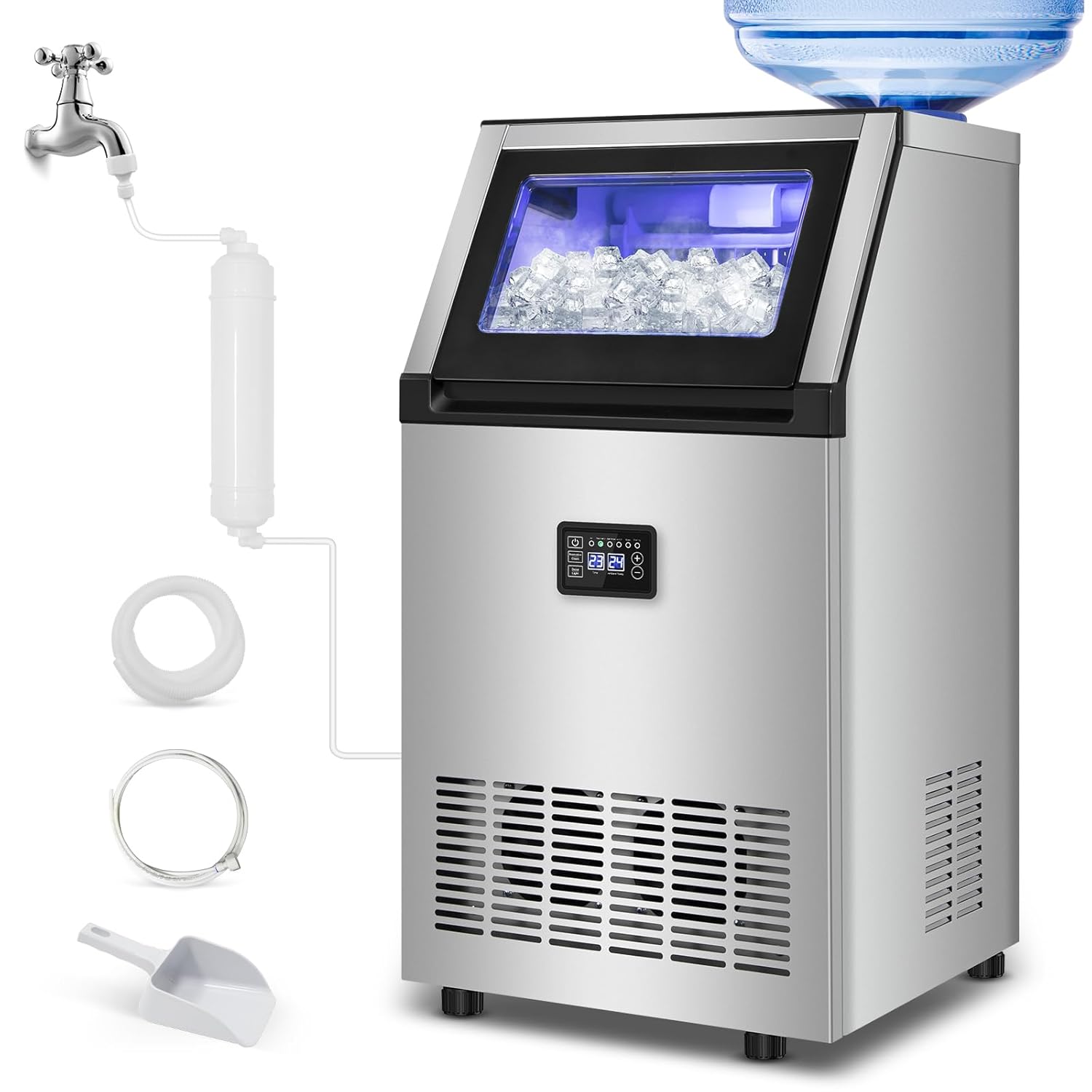 Ice Maker Commercial Ice Machine 200 lbs /24H, 33 lbs Large Storage Capacity Bin, Under Counter or