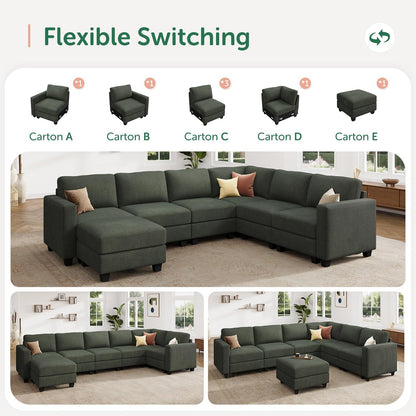 HONBAY Corduroy Sectional Sofa with Storage, U Shape Modular Sectional Sofa with Chaise, Modular