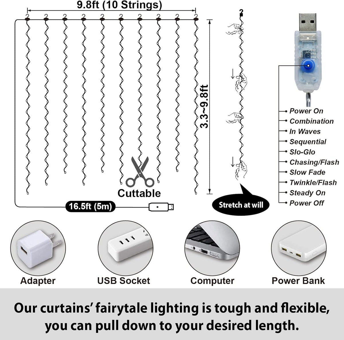HXWEIYE 2 Pack Warm White 300LED Curtain Fairy Lights, 9.8x9.8Ft Led String Light with Rotating
