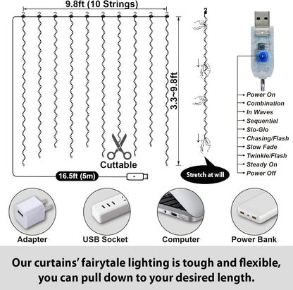 HXWEIYE 2 Pack Warm White 300LED Curtain Fairy Lights, 9.8x9.8Ft Led String Light with Rotating