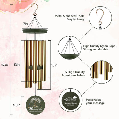 ASTARIN 20th Wind Chimes for Couple, Personalized Wind Chimes for Anniversary, Couple Gifts for
