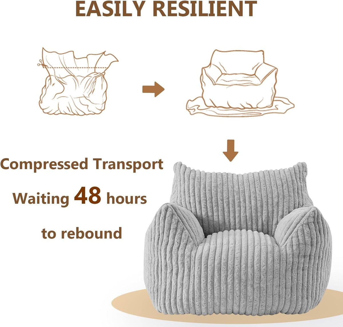 Giant Bean Bag Chairs for Adults Teens, Large Bean Bag Sofa Chairs with Filling Comfy Fuzzy BeanBag