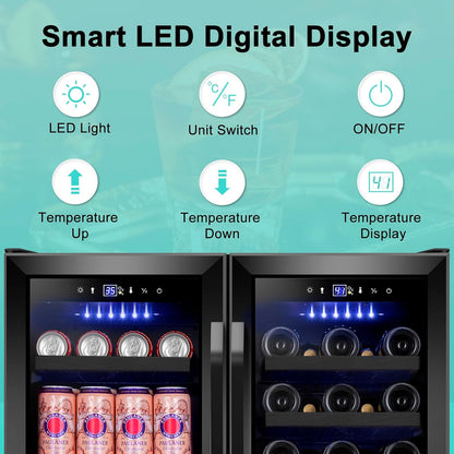 30'' Wine and Beverage Refrigerator, Upgrade Dual Zone Wine Cooler, 30 Inch Wine beverage Fridge
