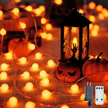 JMEXSUSS Orange String Lights Indoor, Connectable 100 LED Globe String Lights Plug in with Remote