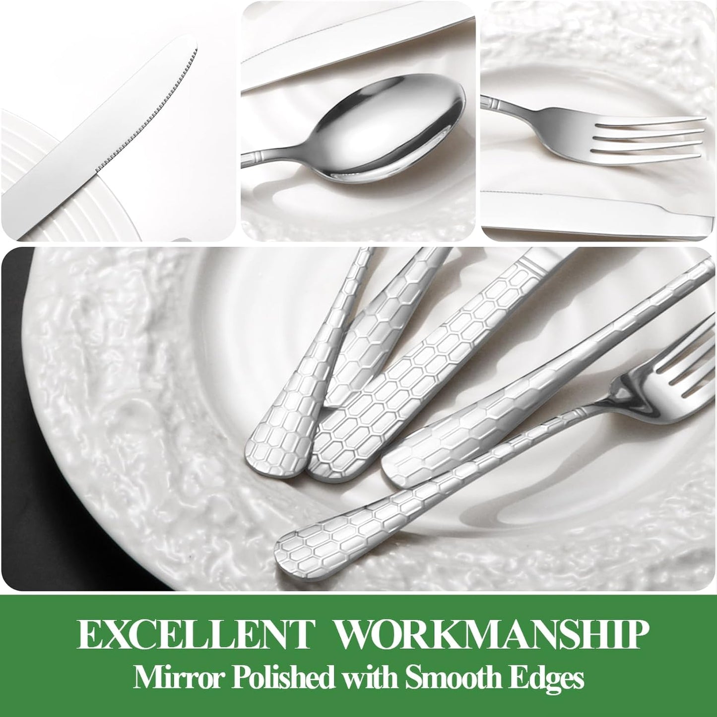 20 Pcs Silverware Set for 4 with Water Cube Handle design, Food Grade Stainless Steel Flatware Set