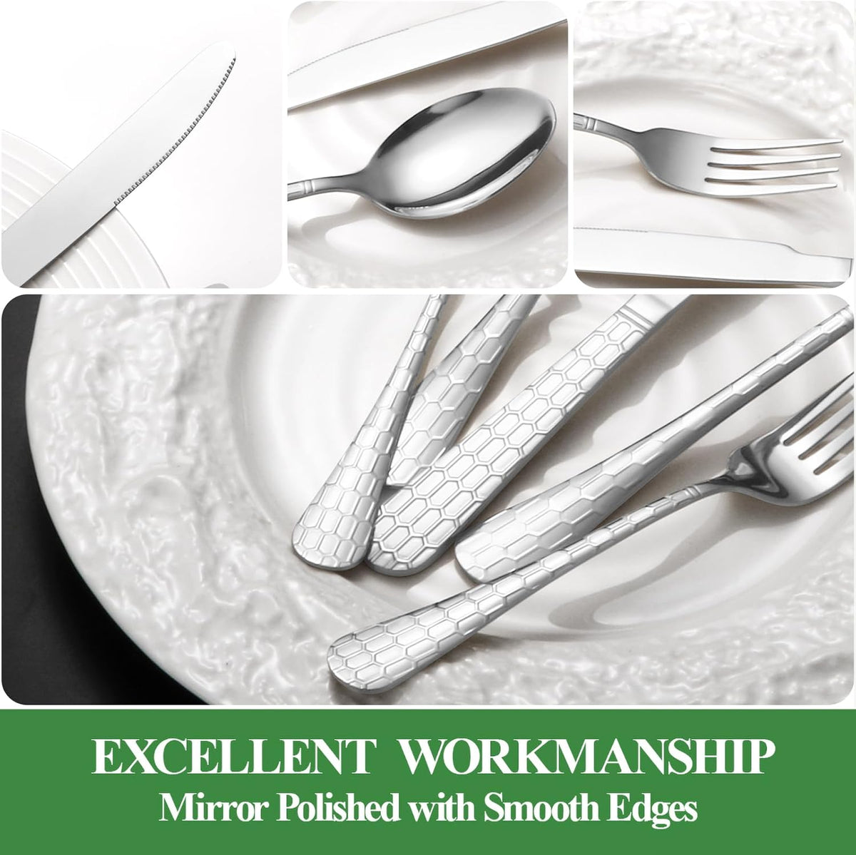 20 Pcs Silverware Set for 4 with Water Cube Handle design, Food Grade Stainless Steel Flatware Set