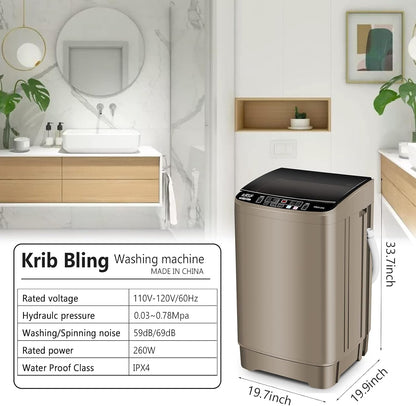 Full Automatic Washing Machine with LED Display, 17.7 lbs Portable Washer Drain Pump, 10 Programs &