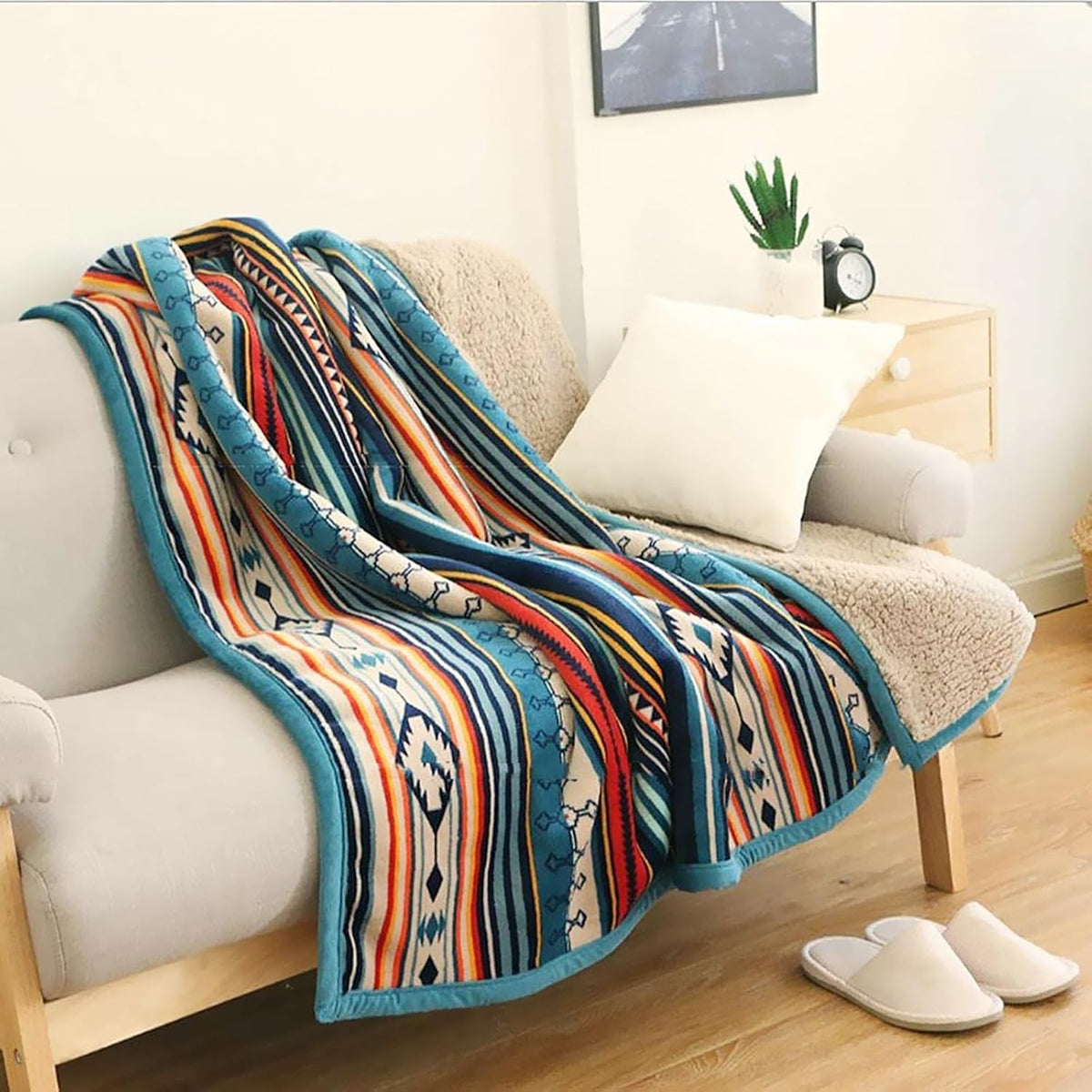 UKELER Boho Sherpa Throw 60'' x 50''- Bohemian Soft Plush Flannel Throw Blankets for