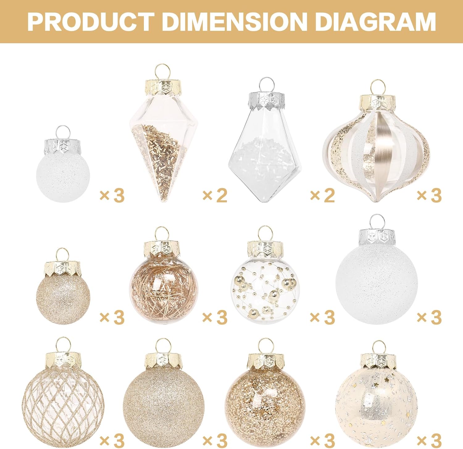 Christmas Ball Ornaments Set, 34PCS Clear Plastic Shatterproof Christmas Ornaments for Xmas Tree