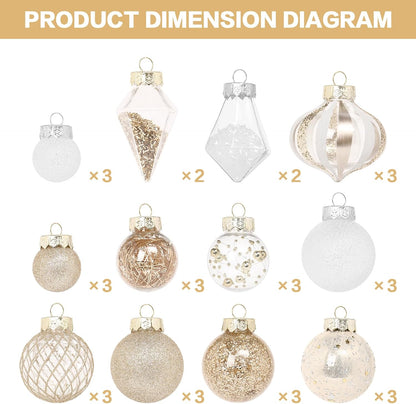 Christmas Ball Ornaments Set, 34PCS Clear Plastic Shatterproof Christmas Ornaments for Xmas Tree