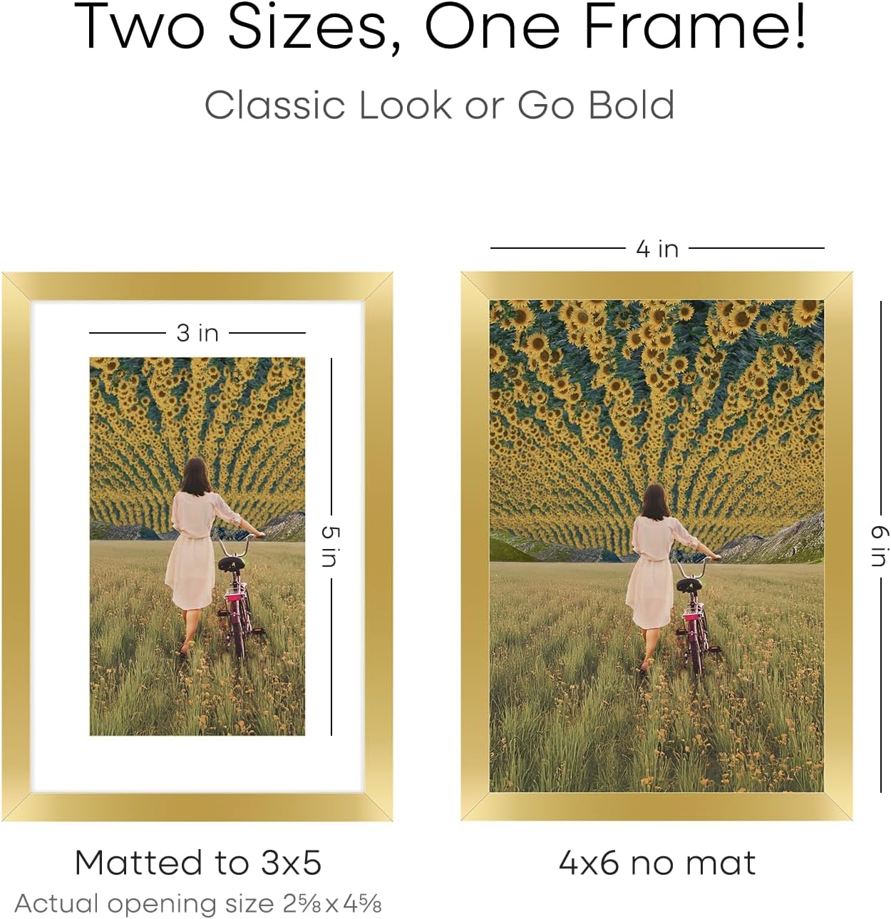Homeforia 4x6 Picture Frame Gold, High End Metal 4 x 6 Gold Frames with Mat 3 x 5 for Print, 4by6