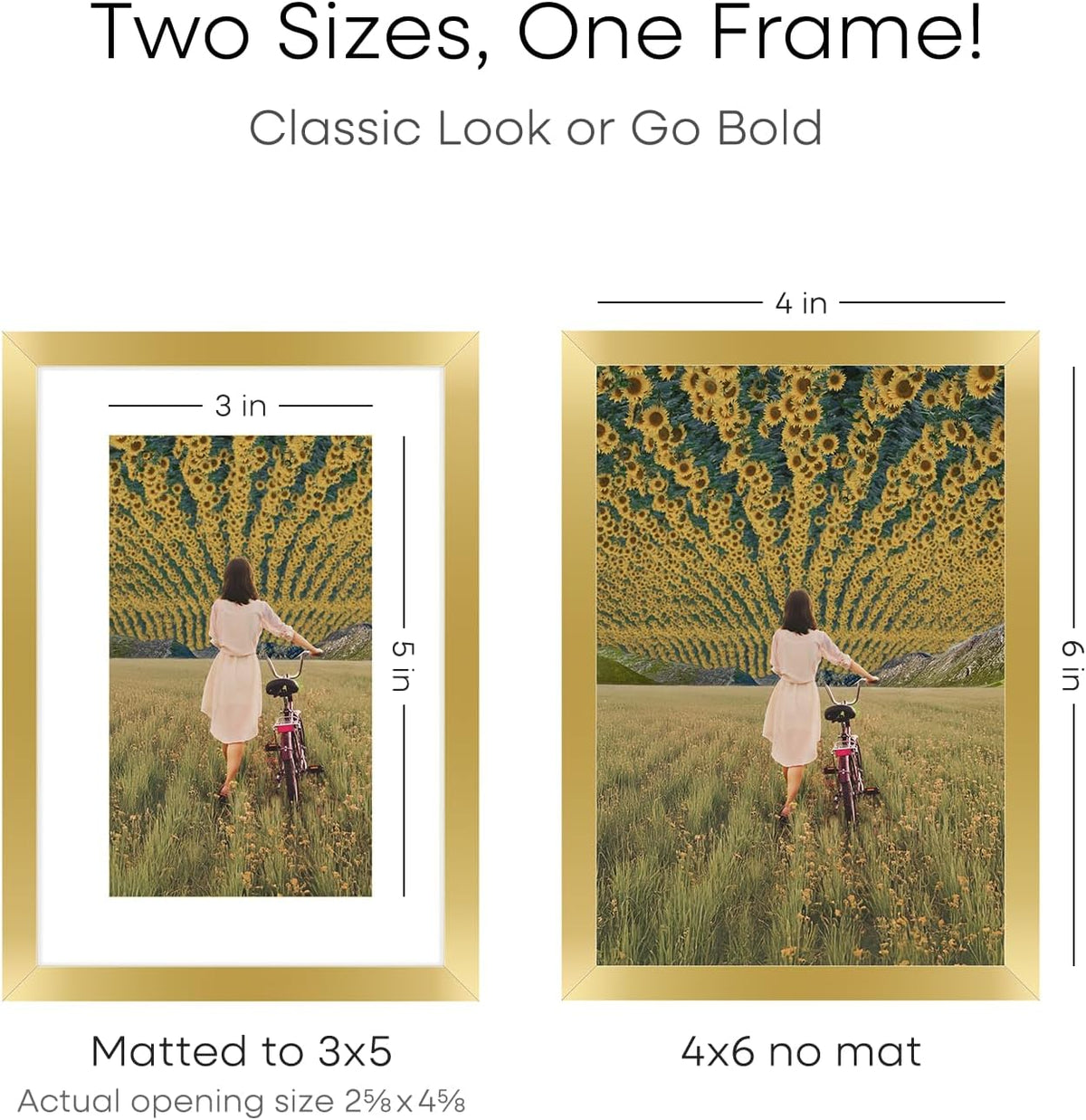 Homeforia 4x6 Picture Frame Gold, High End Metal 4 x 6 Gold Frames with Mat 3 x 5 for Print, 4by6