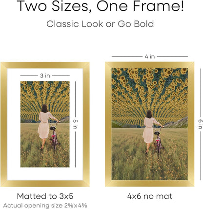 Homeforia 4x6 Picture Frame Gold, High End Metal 4 x 6 Gold Frames with Mat 3 x 5 for Print, 4by6