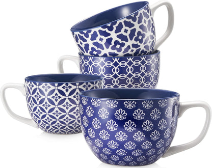 DOWAN Coffee Mugs Set of 4, 24 oz Large Coffee Mugs, Jumbo Soup Mugs With Handles, Ceramic Coffee