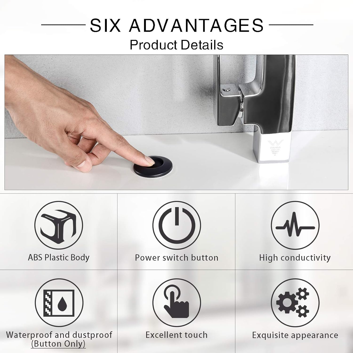 Garbage Disposal SinkTop Air Switch Kit with Long Button,Brass Made Cover,UL,Matte Black