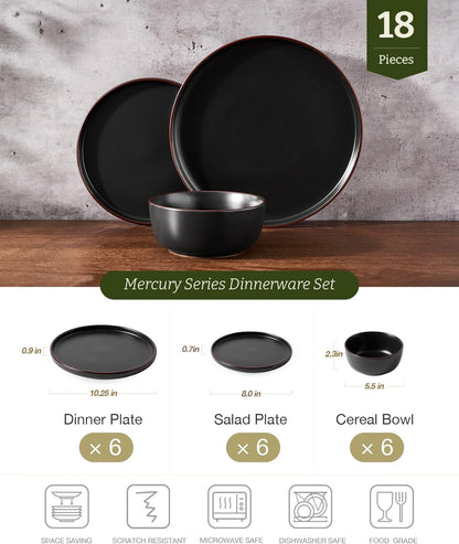 Famiware Mercury Plates and Bowls Sets, 18 Pieces Stoneware Dinnerware Sets, Dishes Set for 6