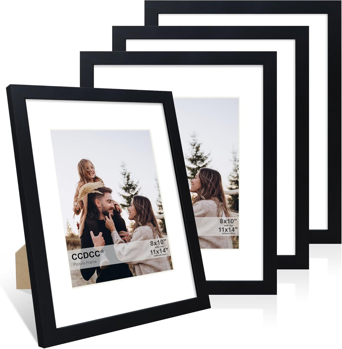 11x14 Picture Frame Set of 4, 11 x 14 Wood Photo Frames with Mat for 8x10, Wooden Frame with Real