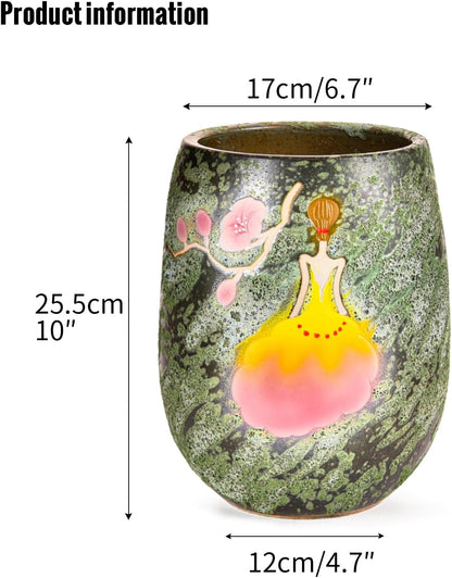 Sungmor 10.6 Inch Ceramic Succulent Plant Pot with Drainage Hole, Hand Painted Flower Pots for