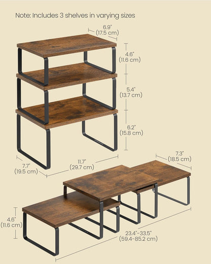 SONGMICS Cabinet Organizer Shelf, Set of 3 Kitchen Counter Shelves, Kitchen Storage, Spice Rack