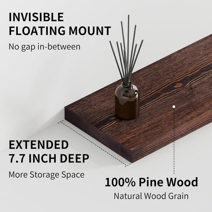 SAUMONIERES Floating Shelves 8 Inch Deep Solid Wood Wide Wall Shelf Set of 2 Wall Mounted for