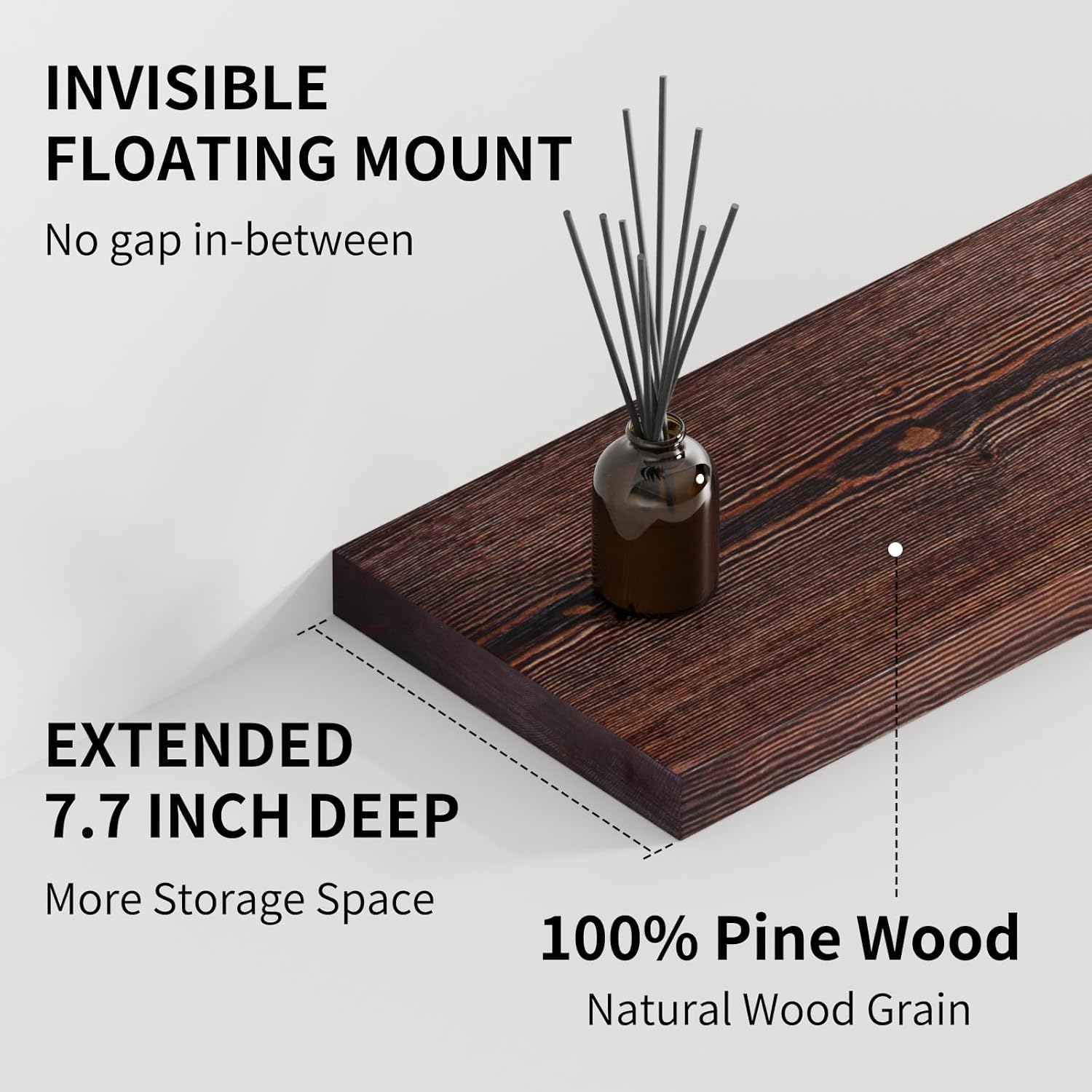 SAUMONIERES Floating Shelves 8 Inch Deep Solid Wood Wide Wall Shelf Set of 2 Wall Mounted for