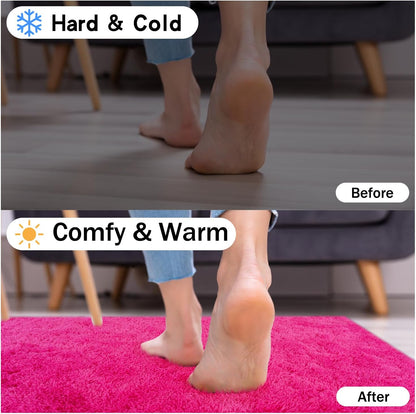 Rezutan Ultra Soft Fluffy Hot Pink Rugs for Bedroom, 4x6 Feet Fluffy Shag Area Rugs for Living Room