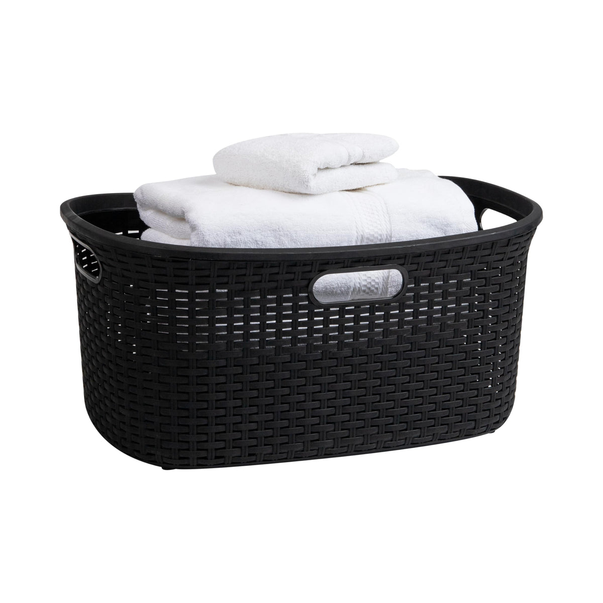 Mind Reader 40L Laundry Basket, Clothes Hamper, Premium Wicker Design, Plastic, Black