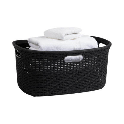 Mind Reader 40L Laundry Basket, Clothes Hamper, Premium Wicker Design, Plastic, Black
