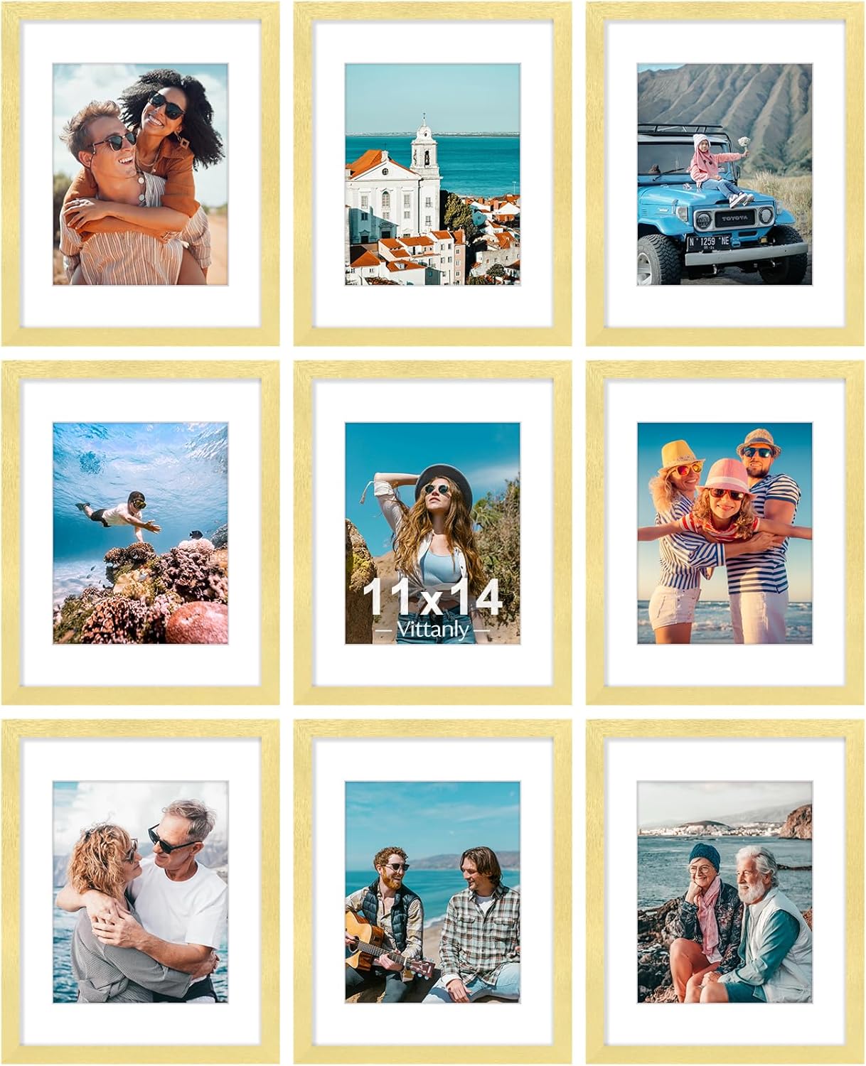 Vittanly 11x14 Picture Frames Set of 9, Shatter Resistant Plexiglass, Display 8x10 Pictures with
