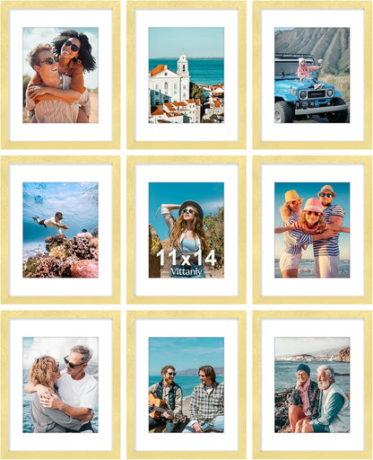 Vittanly 11x14 Picture Frames Set of 9, Shatter Resistant Plexiglass, Display 8x10 Pictures with