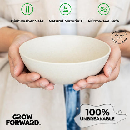 Grow Forward Premium Wheat Straw Bowls - 20oz Microwave Safe Plastic Cereal Bowls Set of 8 for