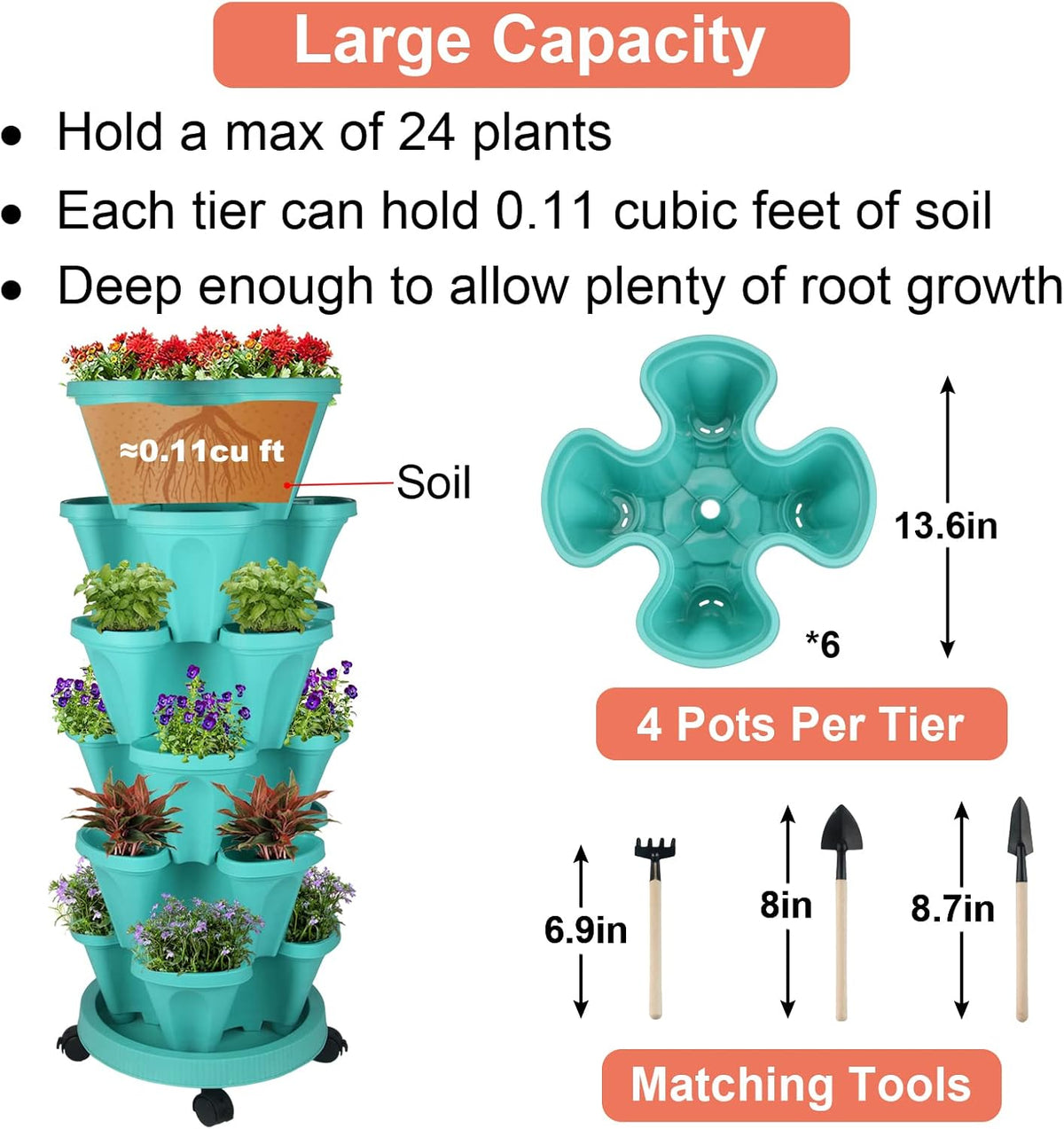Vertical Planter 6 Tier Stackable Planters Garden Planters Strawberry Herb Flower and Vegetable