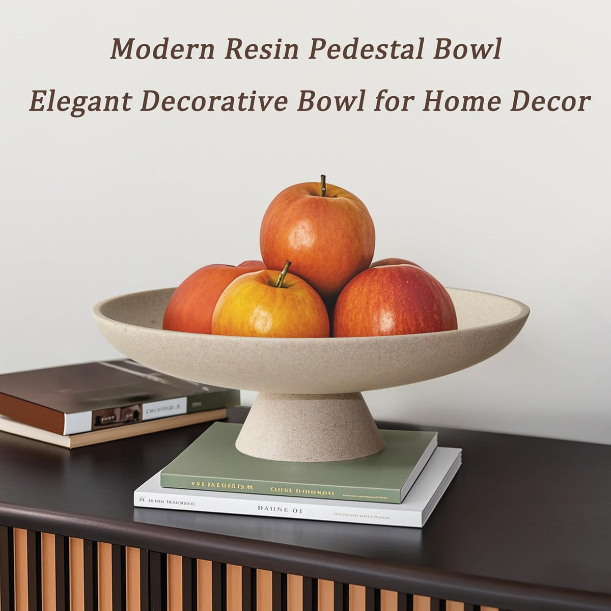 Modern Resin Pedestal Decorative Bowl, Large Fruit Bowl for Kitchen Counter, Stylish Key Bowl for