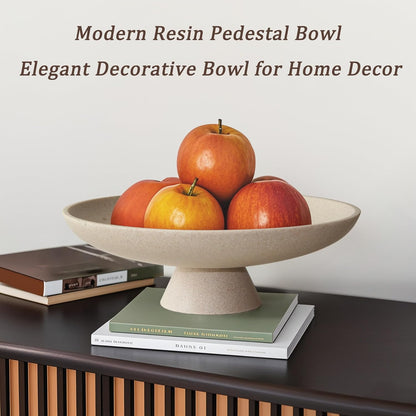 Modern Resin Pedestal Decorative Bowl, Large Fruit Bowl for Kitchen Counter, Stylish Key Bowl for