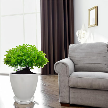FixtureDisplays® 9.8" Diameter 11" Tall White Plant Pots, Plastic Flower Pots with Drainage Holes