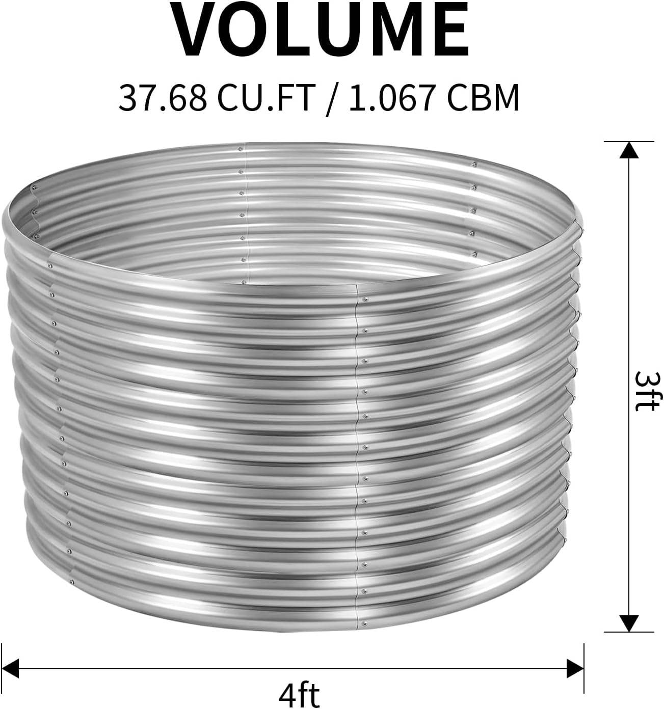 Land Guard 4×4×3ft Galvanized Raised Garden Bed Kit, Round Galvanized Planter Raised Garden Boxes