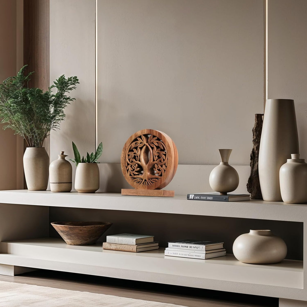Decozen Solid Wood Tree of Life Sculpture - Home Decor, Living Room, Boho, Shelf, Coffee Table