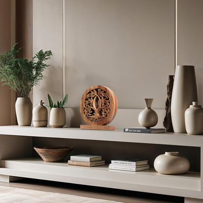 Decozen Solid Wood Tree of Life Sculpture - Home Decor, Living Room, Boho, Shelf, Coffee Table